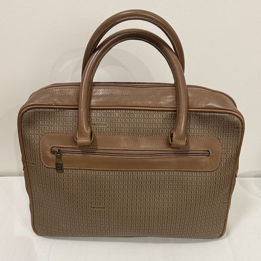 Sergio Tacchini Tan Leather Laptop Briefcase